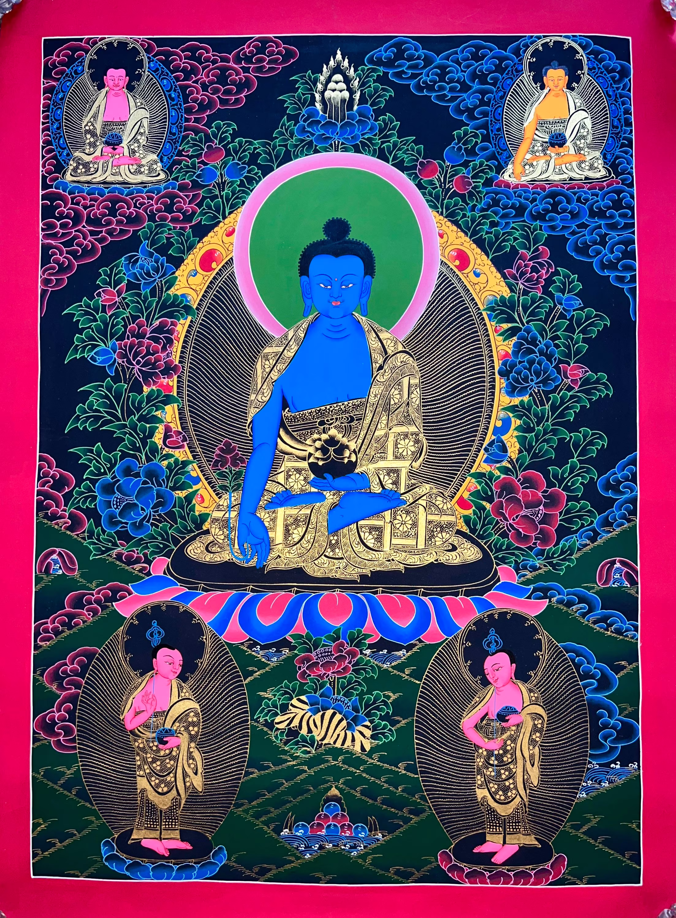 Genuine Handpainted Masterpiece Tibetan Medicine Buddha Thangka Thanka Fine Gold Painting Buddhism Meditation Bhaisajyaguru Healing Yoga 1
