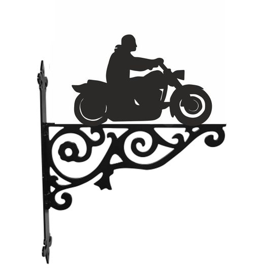 Motorbike & Rider Ornamental Hanging Bracket - Contemporary Basket Wall Mounted Decorative Garden Black