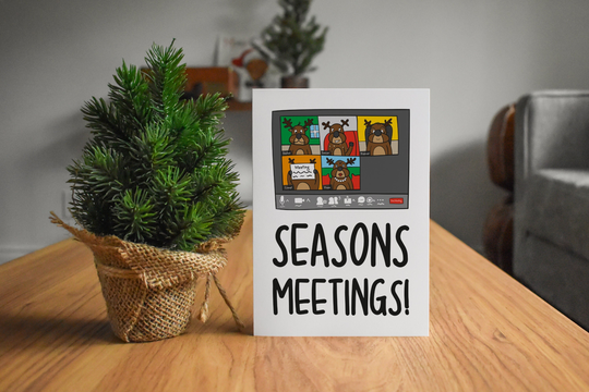 Zoom Quarantine Christmas Card | Seasons Meetings Pun A6