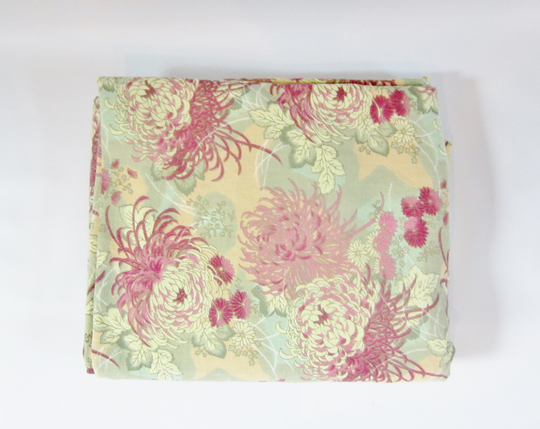 Vintage Bedspread Throw Oriental Chrysanthemums Burgundy & Mint Slip Cover