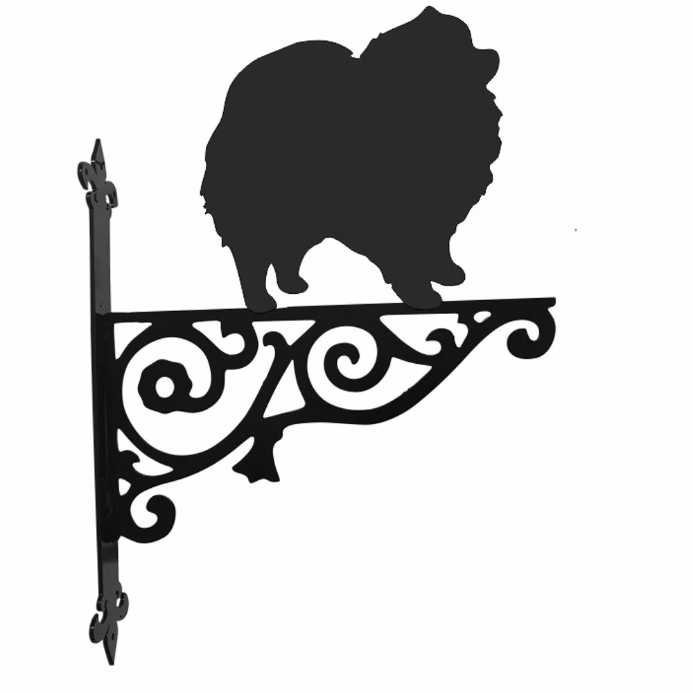 Pomeranian Ornamental Hanging Bracket - Contemporary Basket Wall Mounted Decorative Garden Black