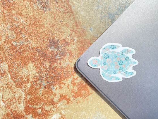 Hibiscus Turtle Sticker, Flowers, Tropical Ocean Animal, Lover, Laptop Waterbottle Sticker