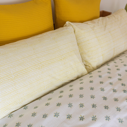 Organic Block-Printed Sheets & Pillowcases in Forget Me Not