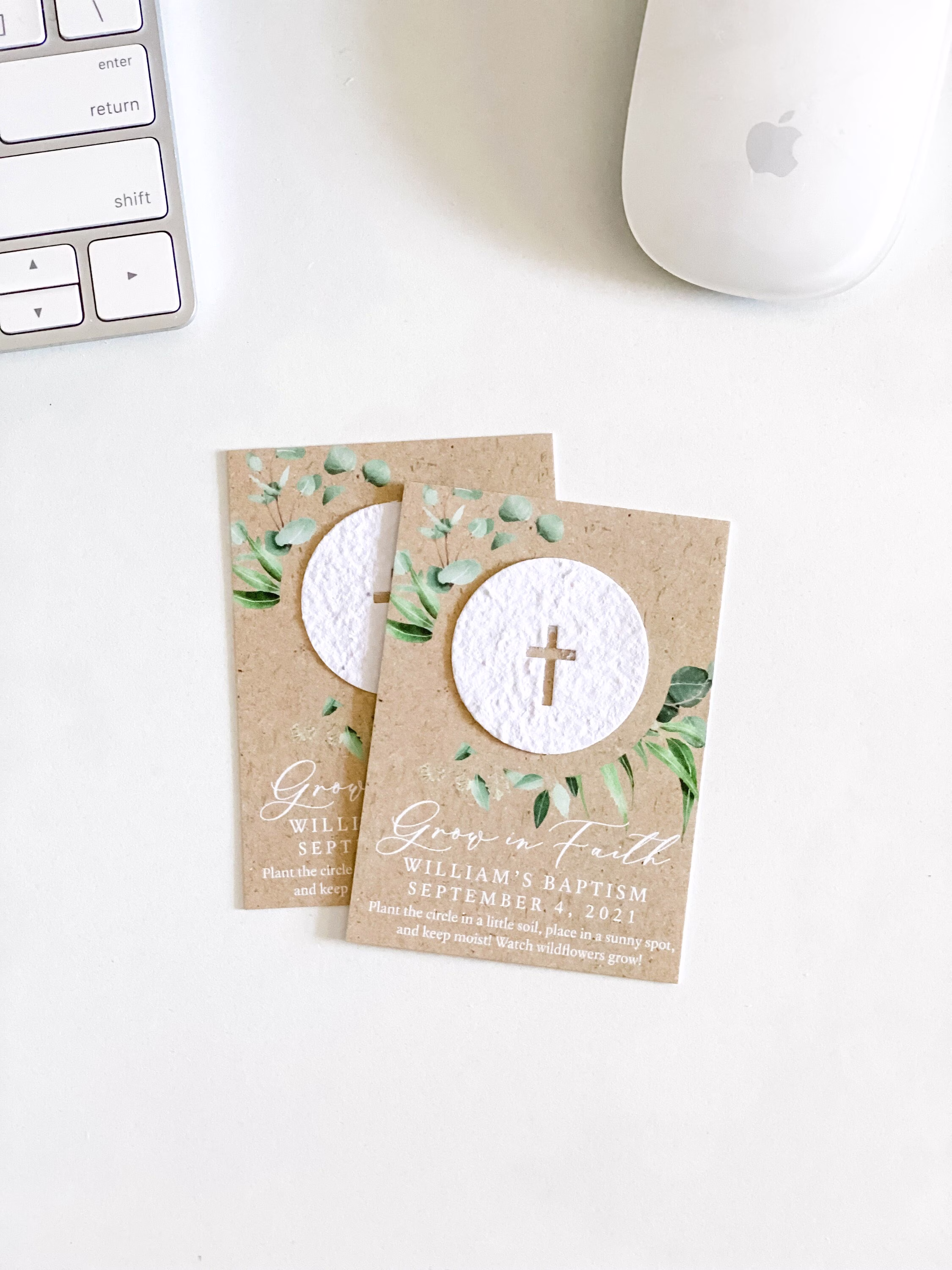 Grownotesâ„¢, Grow in Faith Baptism Favor Cards, Communion, Christening, Wallet Size, Mini Seed Paper, Plantable Favors, Mailable