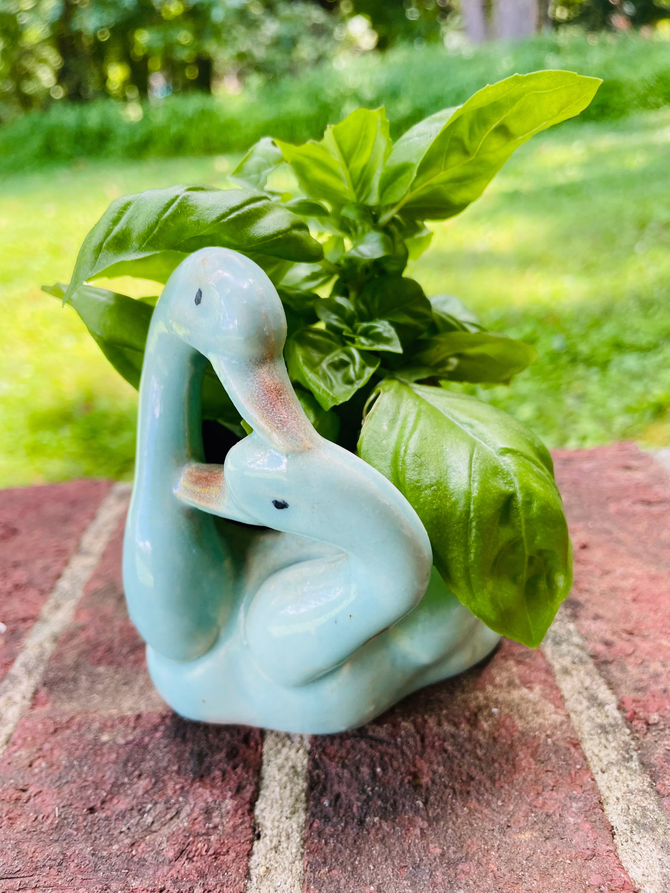 1950's Duck Egg Blue Pair Of Swans Ceramic Planter Made in Japan 1950S