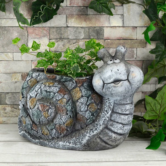 34cm Novelty Garden Planter Slate Grey Brown Mosaic Shell Pattern Outdoor Snail