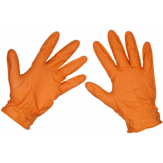 SSP56L Orange Diamond Grip Thick Nitrile Powder- Free Gloves l - pk 50 - Sealey