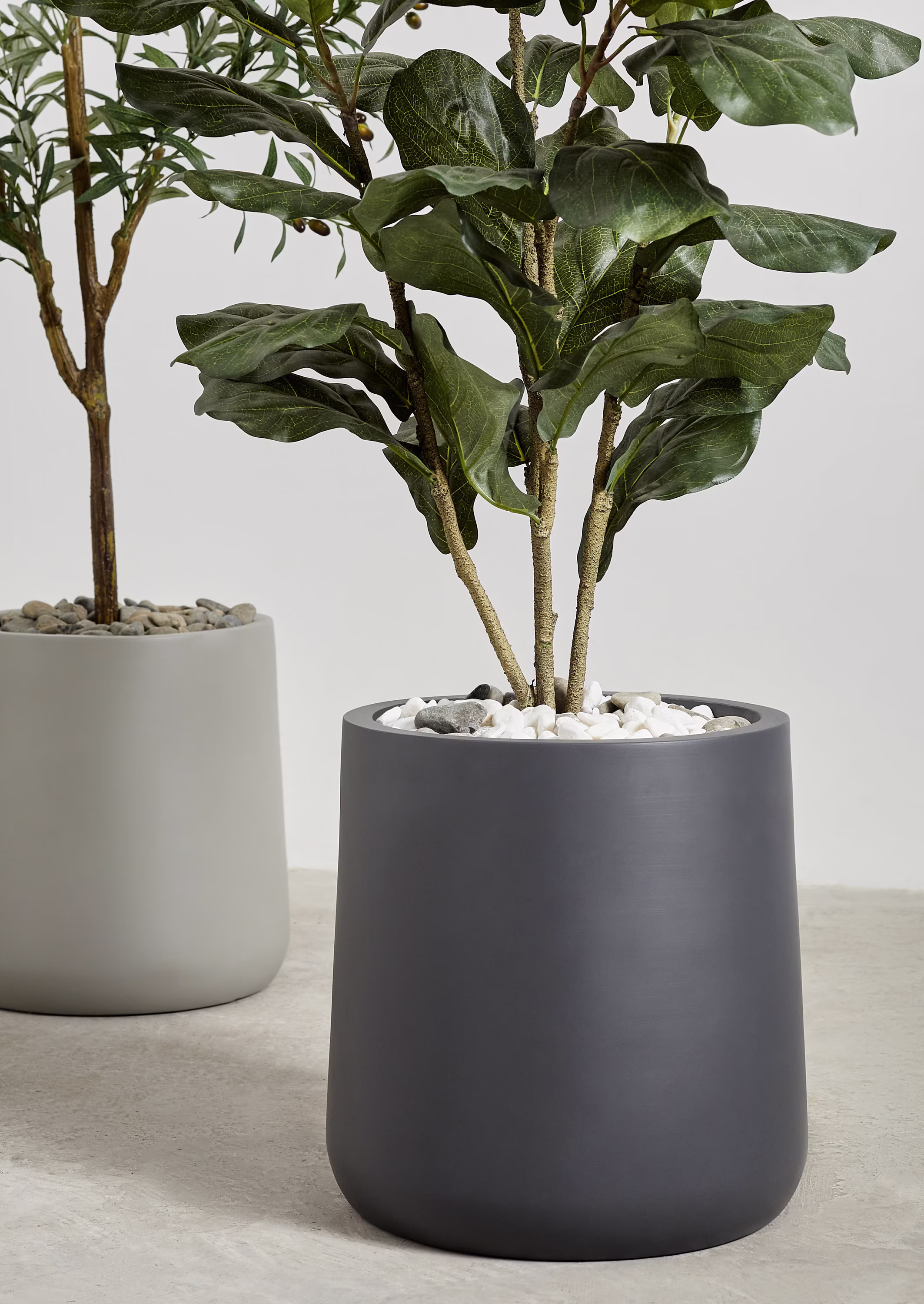 Indoor/Outdoor Large Nordic Minimalist Fiberstone Lightweight Round Planter Pot - 14, 11 Inch Matte Finish Suitable For Ficus Fiddle Fig