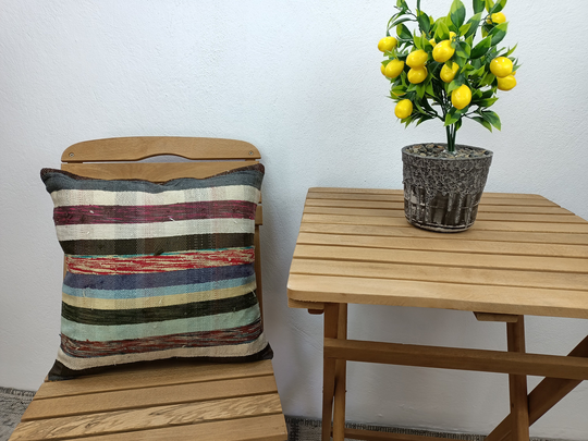Armchair Pillow, Organic Bench 16x16 Handmade Lumbar Vintage Couch Ottoman Casual 16-16Vt23