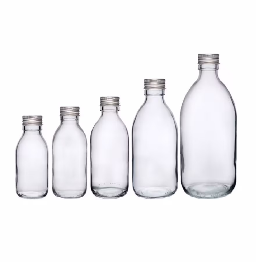 Clear Glass Sirop Bottles With 28mm Aluminium Screw Cap 100Ml, 150Ml, 200Ml, 250Ml, 500Ml Medicine