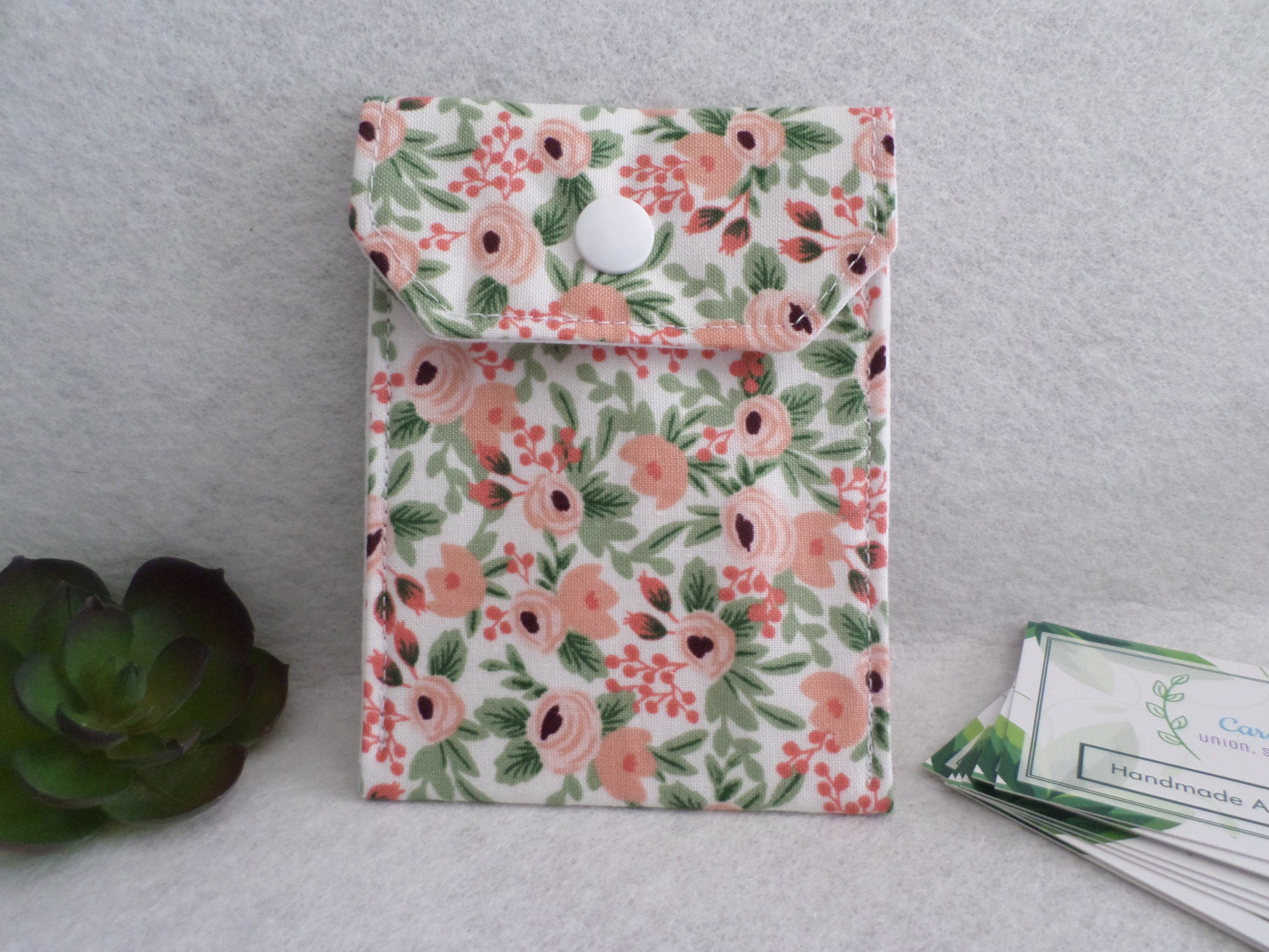 Pink Floral - Multi-Purpose Fabric Mini Pouch Birth Control Case, Business Card Holder Ready To Ship, Free Standard Us Shippin