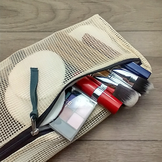 Organic Cotton Mesh Zipped Handy Bag | For Makeup Stationery Holidays, Travelling Gots Tidy Free UK P&p