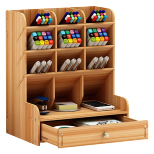 Einemgeld - Desk Organizer Bamboo Pen Holder, Desk Organizer Office Organization System, Table Organization for Home, Office, School