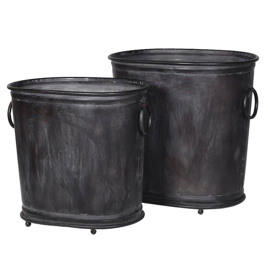 Set Of Two Grey Zinc Planters