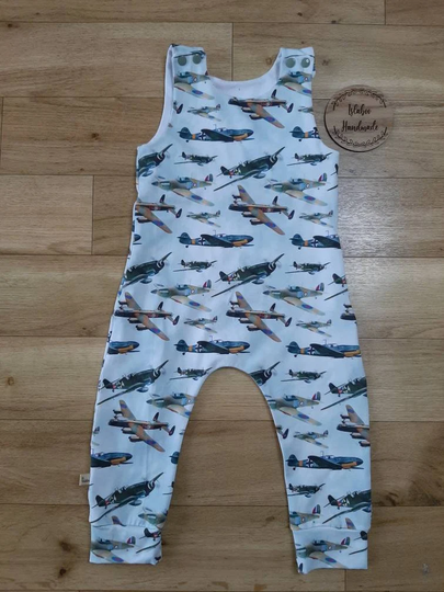 Organic War Plane Romper, Messerschmitts Airfix Aeroplane Dungarees, Lancaster Bomber Hurricane Hurricanes Dungarees