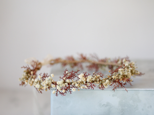 Dried Flower Crown Wedding, Baby's Breath Bridal Crown, Dainty Dried Baby Headband, Adjustable Floral