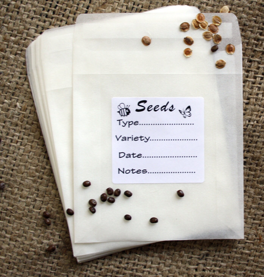 24 Professional Quality Labelled Glassine Seed Saving Storage Packets/Envelopes 92mm X Peal & Seal Flap Great Gardening Gift