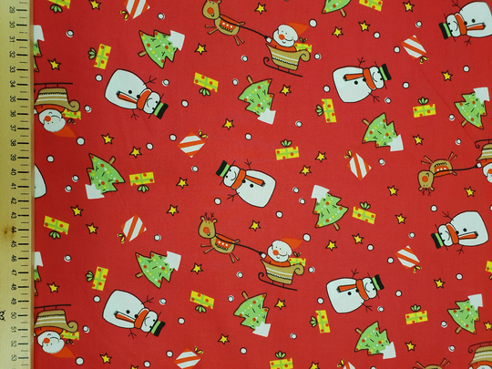 Christmas Snowman Tree Sleigh Reindeer Fabric 100% Cotton Material By Metre Gift Present Seasonal Curtains Patchwork Cushions Bags Bunting