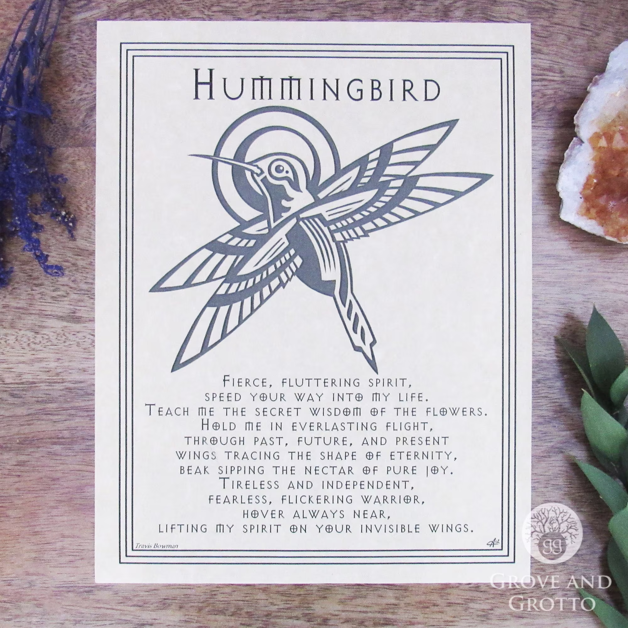 Hummingbird Prayer Parchment Poster | 8.5" X 11