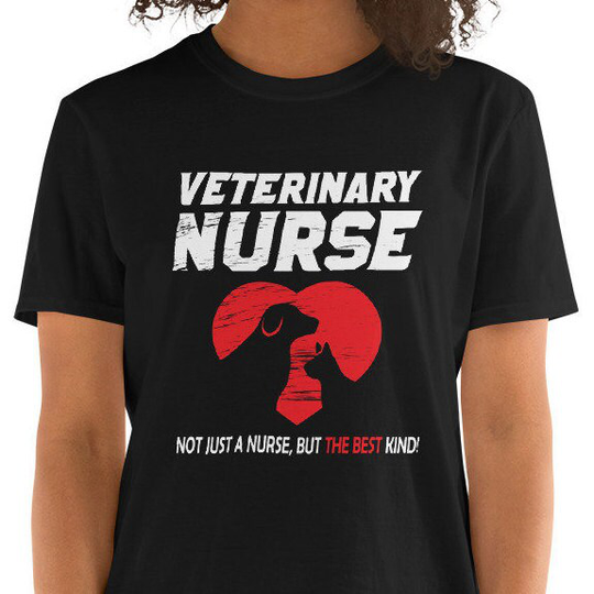 Veterinary Nurse Shirt, Best Vet Tech, Proud Veterinary Technician Quote, With Heart, A Dog & Cat, Short-Sleeve Unisex T-Shirt