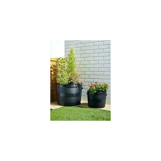 Viss - Large Black Barrel Tub Garden Flower Herb Plant Pot Plastic Wooden Oak Effect