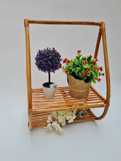 Rattan Wall Shelf, Rustic Bamboo Planter, Plant Stand, Cane Boho Shelf