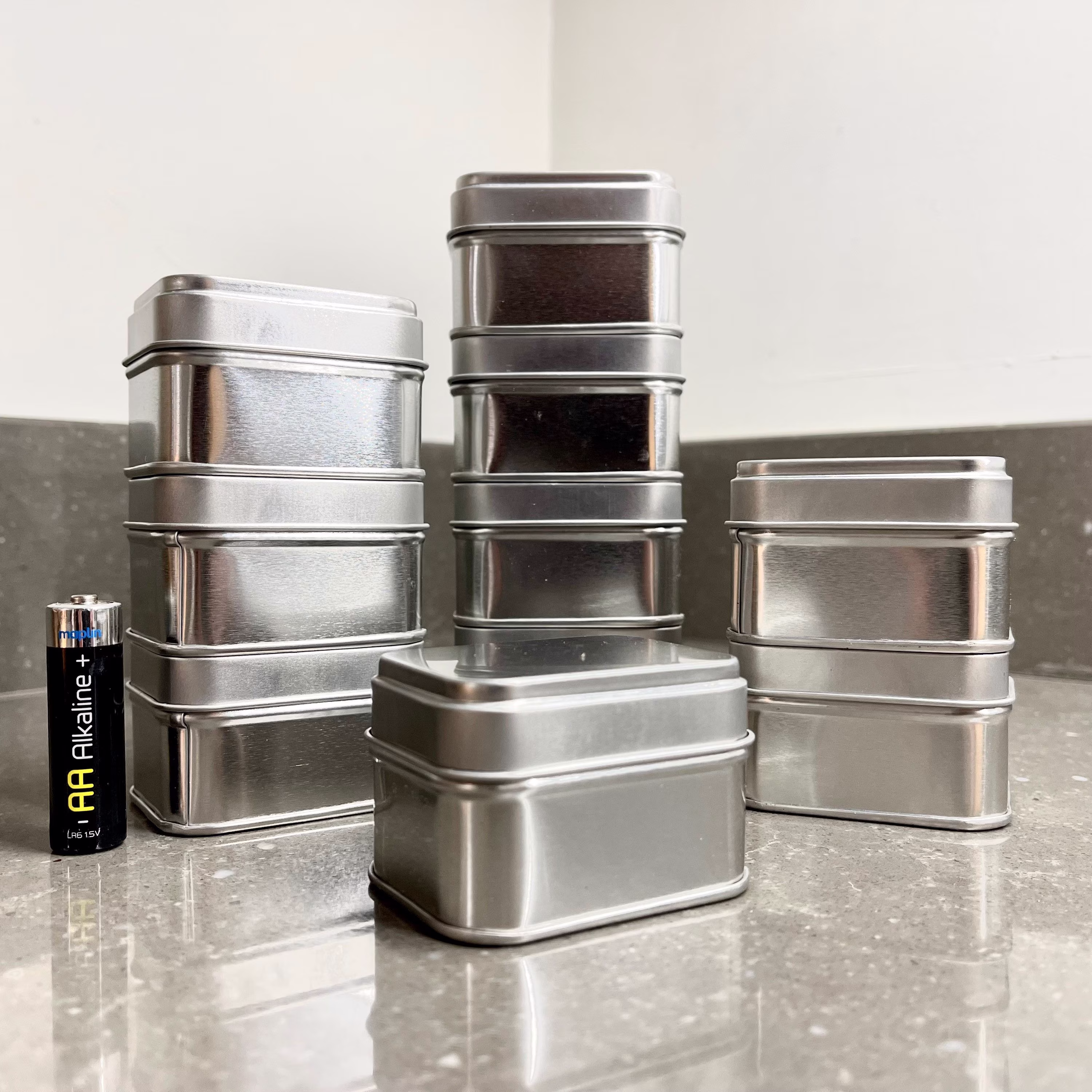 10 Stackable Aluminium Food Safe Tins. 59x46x41mm. 75Ml Capacity