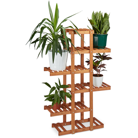 Wooden Flower Rack, 5 Shelves, Indoor Plant Stand, Multi-Tier, HxWxD: 125 x 81 x 25 cm, Light Brown - Relaxdays
