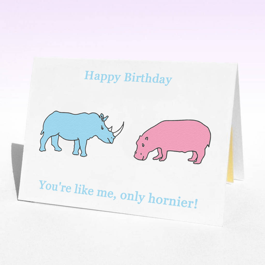 Personalised Horny Birthday Card, Powder Blue/Blue/Pink