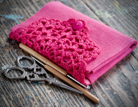 Linen Crochet Hook Case - Holder Organizer Fuchsia