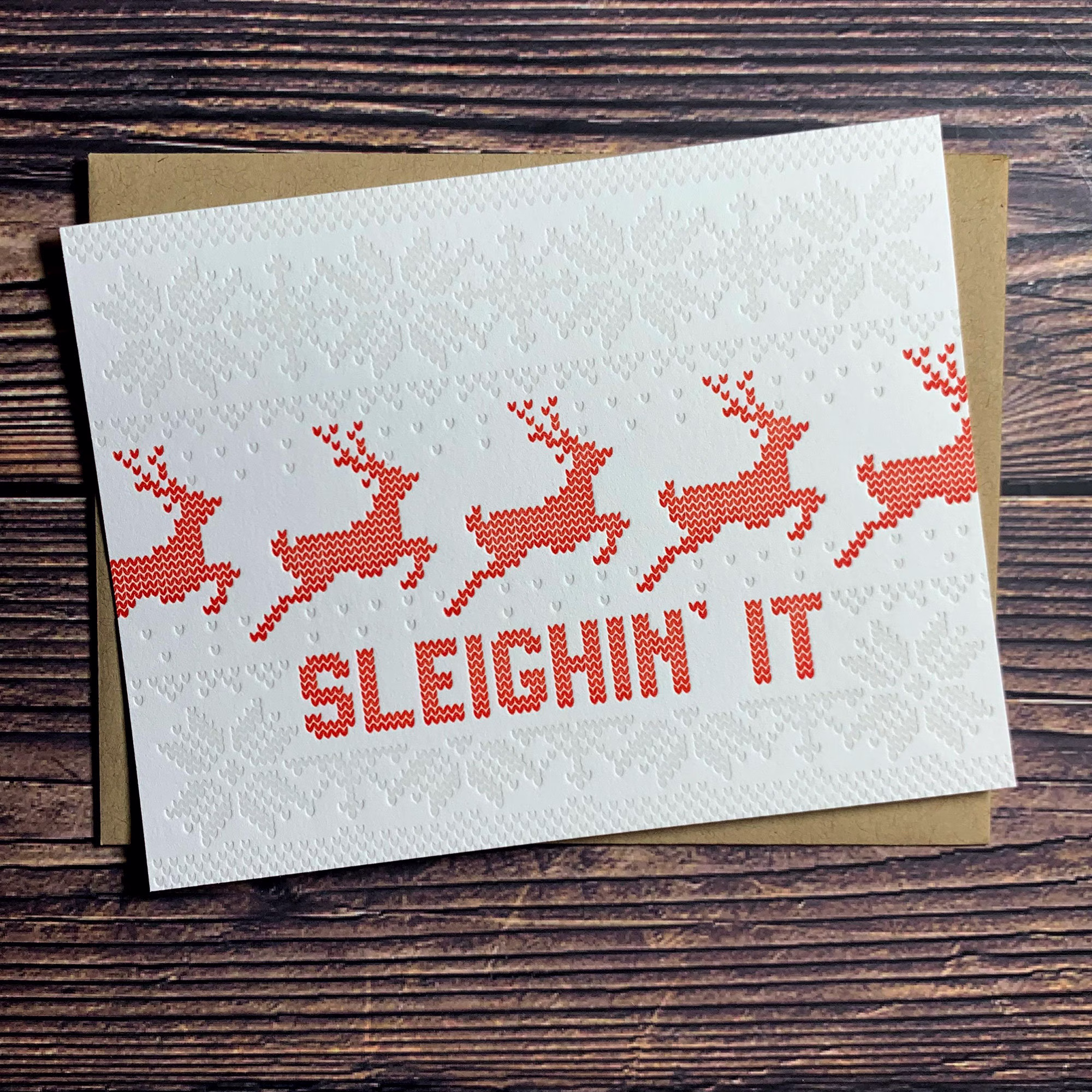 Ugly Sweater Card. Christmas Sweater. Holiday Greeting Seasons Greeting. Sleighin It. Letterpress Printed. Seasonal Festive