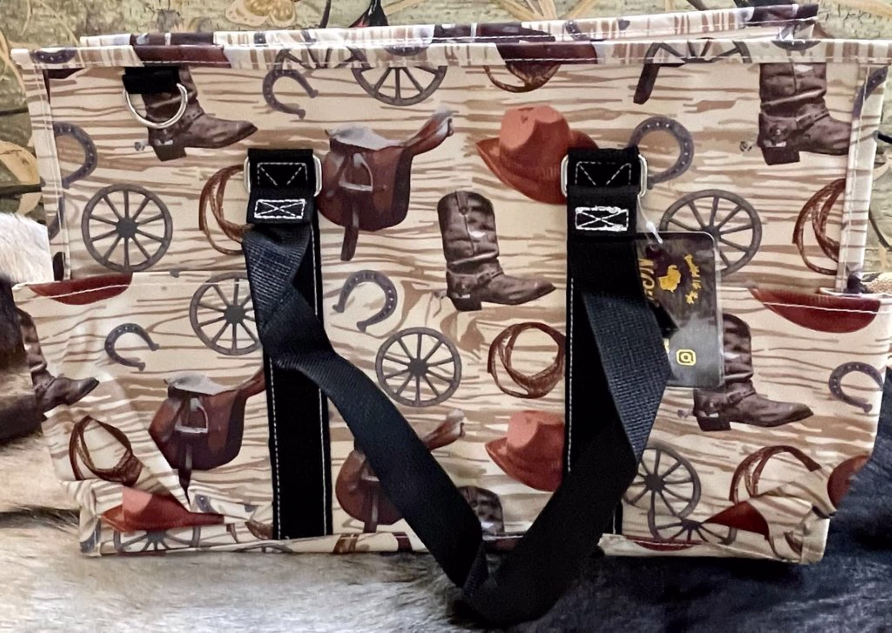 Cowgirl Print Zippered Caddy Organizer Medium Tote Bag