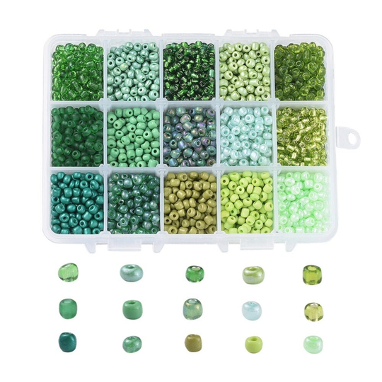8/0 Glass Seed Beads | 15 Green Colour Box Starter Kit For Jewellery Making Round Loose Spacer Diy 3mm Hole 1mm