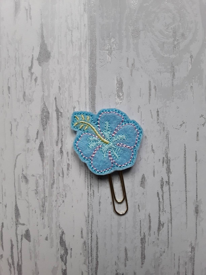 Beautiful Blue Hibiscus Flower. Planner Feltie Clip. Paperclip. Felt Gifts. Stationery. UK Seller