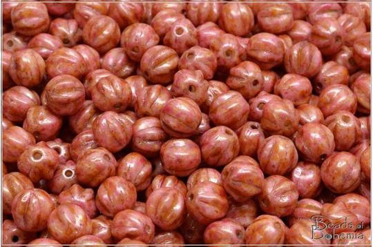 30 Pcs Chalk Herbs&spices Chilli Czech Glass Melon Beads 6 Mm | 12271