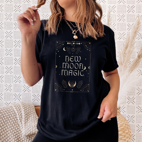 New Moon Magic T Shirt | Witchy Occult Spells & Potions Plant Medicine Universe Tee Nature