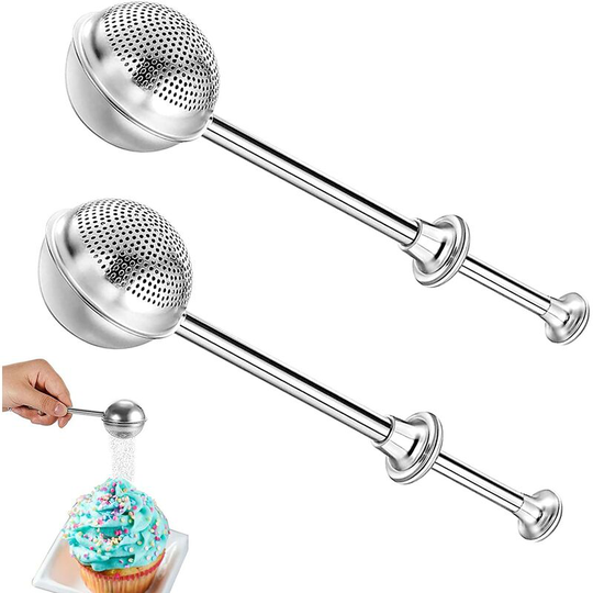 Flour Duster for Baking, Flour Sifter for Baking, Powdered Sugar Shaker Duster Sifter Stainless Steel, Pick Up and Dust Flour Sifte 2Pcs