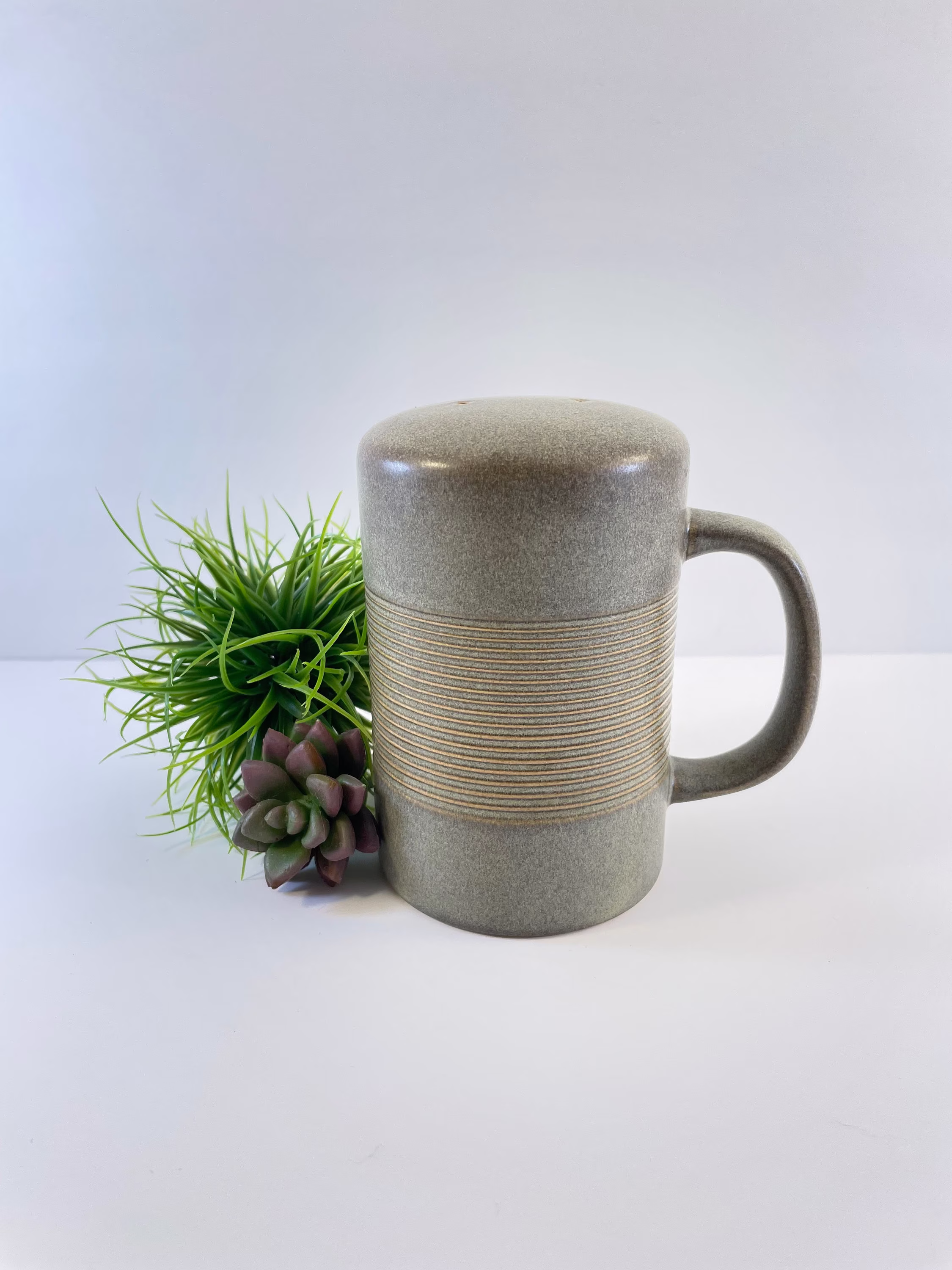 Vintage Stoneware Pottery Handled Salt Pepper Or Spice Shaker | Single Mid Century Kitchen Décor Boho Bohemian