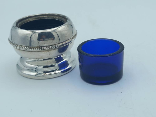 Silver Plated Salt Pot With Blue Glass Liner Made in England