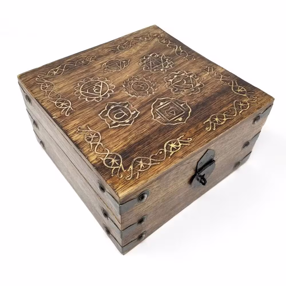 Seven Chakras Carved Wood Box