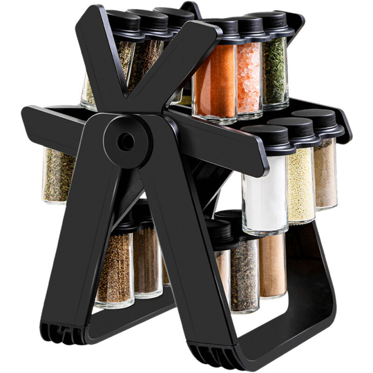 18PCS Jar Spice Rack 360¡ãRotating Ferris Wheel Spice Rack Seasoning Organizer Seasoning Rack Tower for Kitchen Countertop - Black
