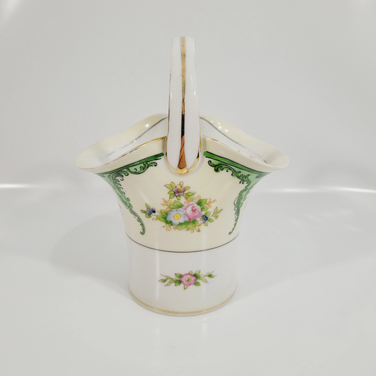 Noritake Basket Planter Vase | Fine China Porcelain Floral & Gold Print