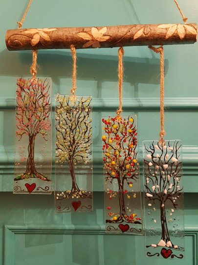 Four Seasons Fused Glass Mobile/ Wind Chime