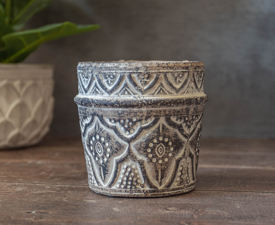 Geometric Design Terracotta Planter, Indoor Scandi Pot, Pot Cover