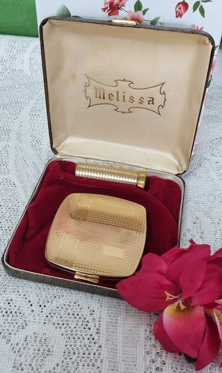 1950's Melissa Powder Compact & Lipstick Holder Set