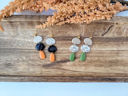 Organic Shaped Fall Earrings 2022/Patterned Organic Shaped Clay Dangles Boho Fall Fashion