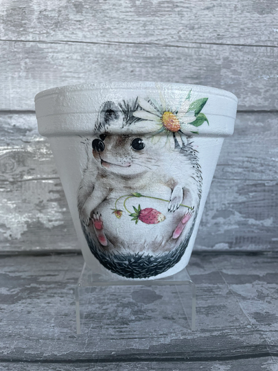 Hedgehog Plant Pot For Inside Or Out Decoupaged, Hedgehog Gifts , Garden