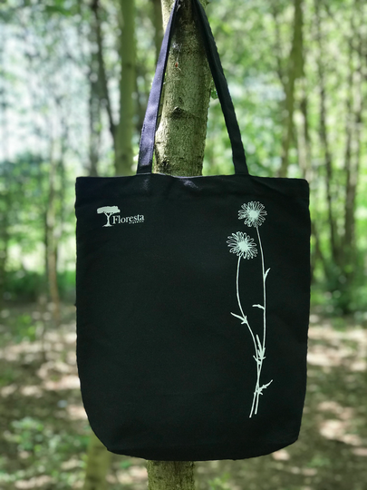 100% Organic Cotton Tote Bag | Black Strong Biodegradable Ecological 10Oz Gots Shopping Large Tree Flowers Floresta UK