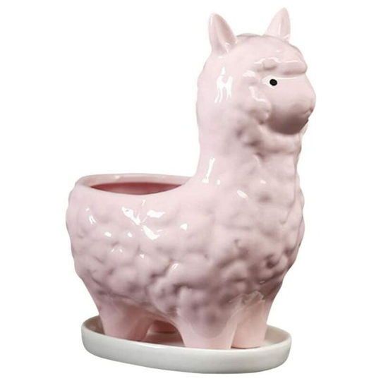 Alpaca Flower Pot Creative Succulent Planter Pots Cute Animal Flowerpot Plants Containers with Drainage and Tray (Pink)
