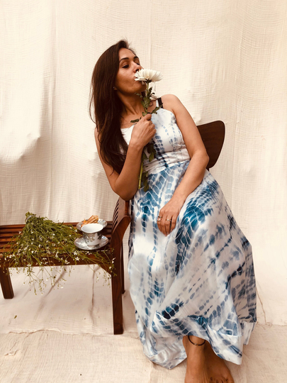 Shibori Dress in Modal & Cotton Silk, Handcrafted Handwoven, Womens Clothing, Summer
